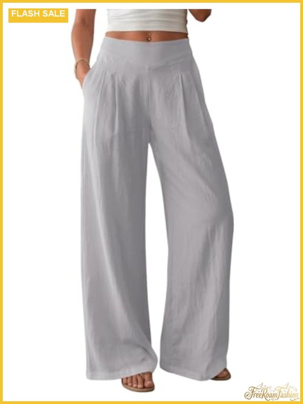 Women's Wide Leg Linen Pants Summer Casual Elastic Waist Lounge Travel Palazzo
